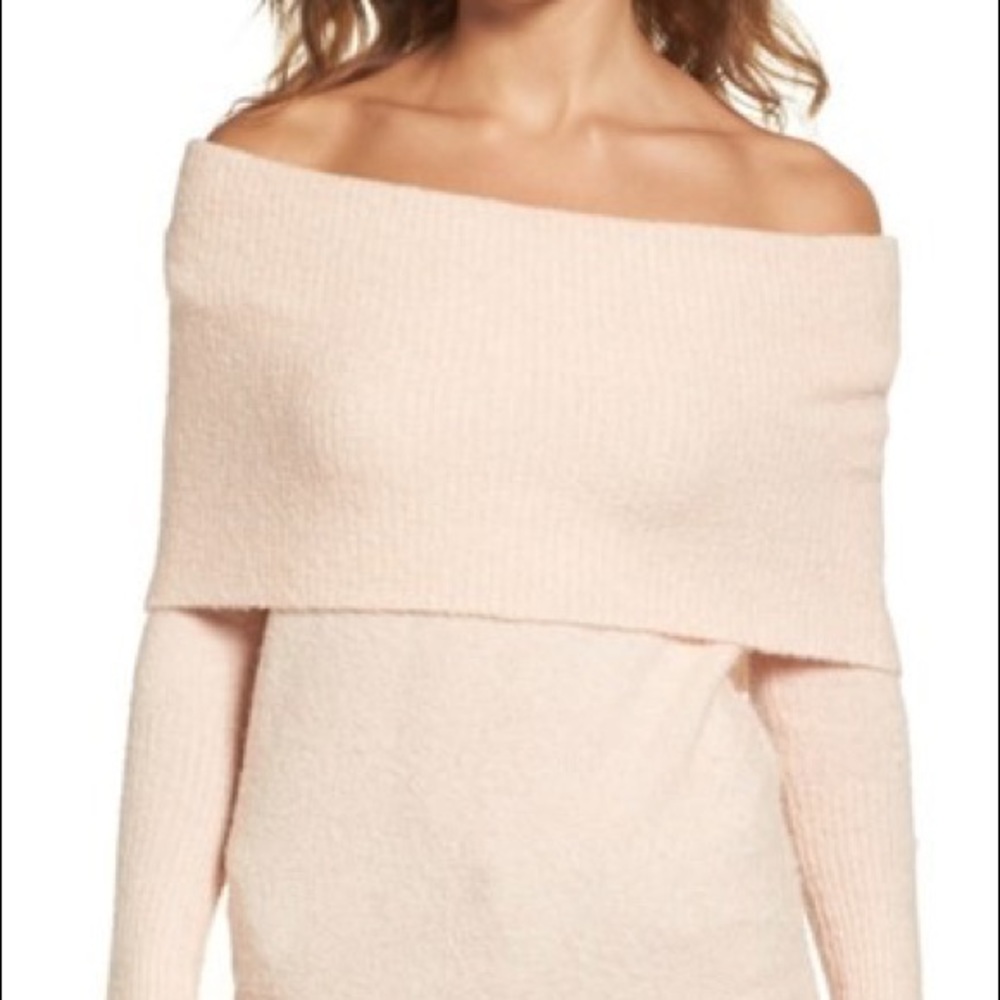 Trouve Blush Pink off the shoulder tunic sweater